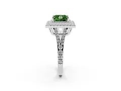Fancy Green Princess Cut Diamond Double Halo Ring Set in Silver with Pavé Band