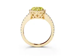 Fancy Yellow Heart Cut Diamond Halo Ring Set in Yellow gold with Pavé Shoulders and Halo-Framed Center