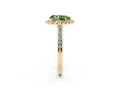 Fancy Green Pear Cut Diamond Halo Pavé Engagement Ring Set in Yellow gold with Prong Setting