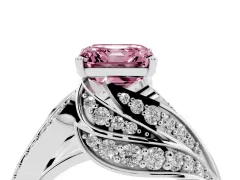 Fancy Pink Asscher Cut Diamond Solitaire Ring Set in Platinum with Layered Twist Pavé Band