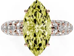 Fancy Yellow Marquise Cut Diamond Pavé Band Solitaire Ring Set in Rose gold with Close-Set Accent Stones and Prong Setting
