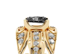 Fancy Black Radiant Cut Diamond Art Deco Ring Set in Yellow gold with Pavé Split Shank