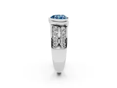 Fancy Blue Heart Cut Diamond Wide Channel Set Band Ring Set in White gold with Bezel Setting