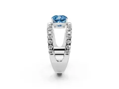 Fancy Blue Cushion Cut Diamond Split Shank Pavé Solitaire Ring Set in Silver with Open Shank Design