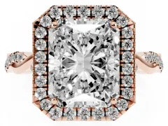 Radiant Cut Diamond Halo Twist Band Solitaire Ring Set in Rose gold with Prong Setting