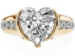 Heart Cut Diamond Bezel-Set Solitaire Ring Set in Yellow gold with Channel-Set Band