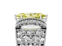Fancy Yellow Marquise Cut Diamond Milgrain Halo Pavé Engagement Ring Set in Platinum with Prong Setting