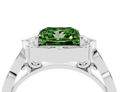 Fancy Green Princess Cut Diamond Halo Engagement Ring Set in White gold with Milgrain Band and Prong Setting