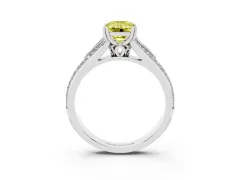 Fancy Yellow Emerald Cut Diamond Split Shank Pavé Engagement Ring Set in Platinum with Prong-Set Center Stone
