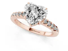 Heart Cut Diamond Solitaire Engagement Ring Set in Rose gold with Pavé Band and Prong Setting