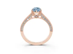 Fancy Blue Marquise Cut Diamond Solitaire Ring Set in Rose gold with Milgrain-Edged Pavé Band and Prong Setting
