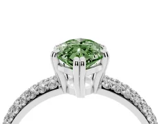 Fancy Green Marquise Cut Diamond Solitaire Ring Set in White gold with Multi-Row Round Pavé Band and Prong Setting