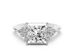 Princess Cut Diamond Cluster Ring Set in Silver with Plain Band and Prong Setting