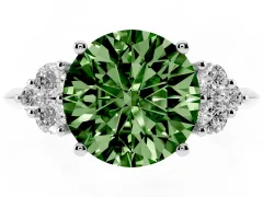 Fancy Green Round Cut Diamond Cluster Ring Set in Platinum with Plain Band and Prong Setting