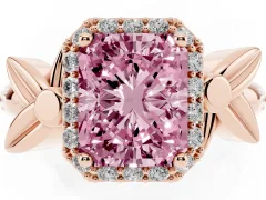 Fancy Pink Radiant Cut Diamond Halo Floral Band Ring Set in Rose gold with Prong Setting