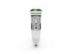 Fancy Green Radiant Cut Diamond Wide Channel Set Band Ring Set in Silver with Bezel Setting