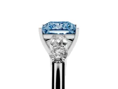Fancy Blue Princess Cut Diamond Five-Stone Prong Set Band Ring Set in Silver with Polished Band