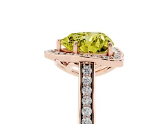Fancy Yellow Heart Cut Diamond Halo Ring Set in Rose gold with Pavé-Lined Shoulders and Prong Setting