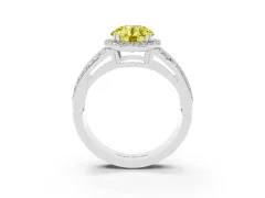 Fancy Yellow Round Cut Diamond Halo Ring Set in Silver with Double Pavé Split Shank