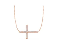Pavé Round Diamond Cross Pendant Set in Rose gold with Prong-Set Arms