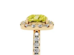 Fancy Yellow Cushion Cut Diamond Pavé Halo Ring Set in Yellow gold with Prong Setting