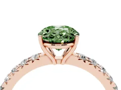 Fancy Green Oval Cut Diamond Pavé Solitaire Engagement Ring Set in Rose gold with Prong Setting