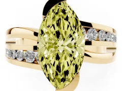 Fancy Yellow Marquise Cut Diamond Solitaire Ring Set in Yellow gold with Channel Set Split Shank and Tension Prongs