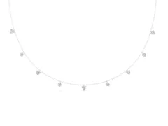 Heart and Round Diamond Station Necklace Set in Silver with Alternating Stones