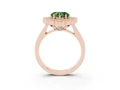 Fancy Green Heart Cut Diamond Cluster Halo Ring Set in Rose gold with Milgrain Bezel Accents and Plain Band