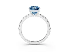 Fancy Blue Princess Cut Diamond Pavé Solitaire Engagement Ring Set in Platinum with Prong Setting