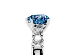 Fancy Blue Heart Cut Diamond Five-Stone Prong Set Engagement Ring Set in Silver with Channel Band