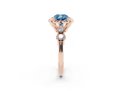 Fancy Blue Cushion Cut Diamond Floral Halo Ring Set in Rose gold with Shared Prong Band