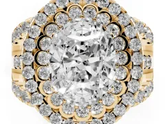 Oval Cut Diamond Double Halo Ring Set in Yellow gold with Round Pavé Split Shank