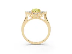 Fancy Yellow Pear Cut Diamond Cluster Halo Ring Set in Yellow gold with Marquise and Round Accents