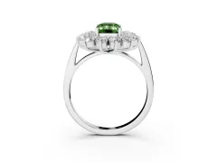 Fancy Green Emerald Cut Diamond Floral Double Halo Ring Set in Silver with Round Petals
