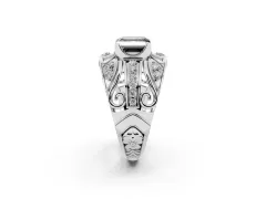 Fancy Black Asscher Cut Diamond Art Deco Ring Set in Platinum with Pavé Split Shank
