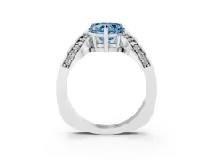 Fancy Blue Heart Cut Diamond Solitaire Engagement Ring Set in White gold with Pavé Shoulders