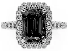 Fancy Black Radiant Cut Diamond Halo Ring Set in Platinum with Pavé Milgrain Band