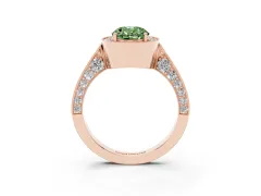 Fancy Green Oval Cut Diamond Halo Engagement Ring Set in Rose gold with Accent Split Shank Band