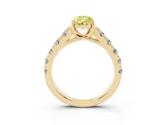 Fancy Yellow Pear Cut Diamond Solitaire Ring Set in Yellow gold with Cut-Down Micro Pavé Band and Prong Setting