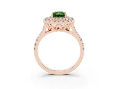Fancy Green Radiant Cut Diamond Double Halo Ring Set in Rose gold with Pavé Split Shank and Prong Setting