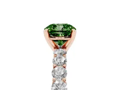 Fancy Green Cushion Cut Diamond Solitaire Ring Set in Rose gold with Shared Prong Pavé Band