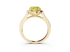Fancy Yellow Heart Cut Diamond Halo Ring Set in Yellow gold with Pavé-Lined Shoulders and Prong Setting
