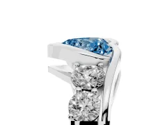 Fancy Blue Heart Cut Diamond Bezel Bypass Ring Set in Silver with Round Accents