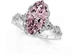 Fancy Pink Marquise Cut Diamond Halo Twist Band Solitaire Ring Set in White gold with Prong-Set Center Stone