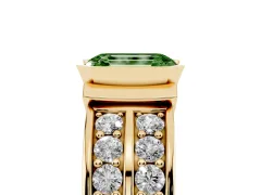 Fancy Green Emerald Cut Diamond Wide Channel Set Band Ring Set in Yellow gold with Bezel Setting