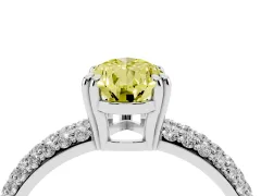 Fancy Yellow Pear Cut Diamond Solitaire Ring Set in Silver with Multi-Row Round Pavé Band and Prong Setting