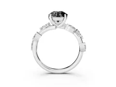 Fancy Black Round Cut Diamond Solitaire Ring Set in Platinum with Twisted Marquise Accent Band