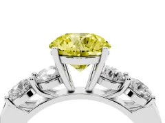 Fancy Yellow Round Cut Diamond Five-Stone Prong Set Ring Set in White gold with Classic Band