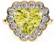 Fancy Yellow Heart Cut Diamond Halo Cluster Engagement Ring Set in Yellow gold with Solitaire Band and Prong Setting